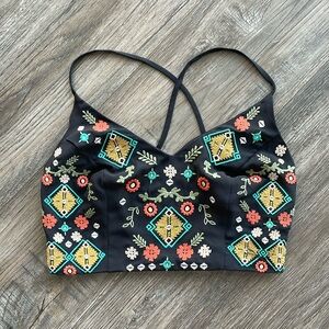 Crop top with cris cross straps and knitted design